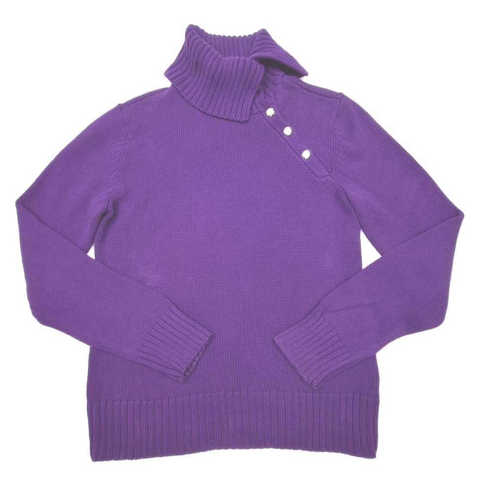 Lauren Ralph Lauren Sweater Womens Medium Purple Cotton Button Turtleneck Knit